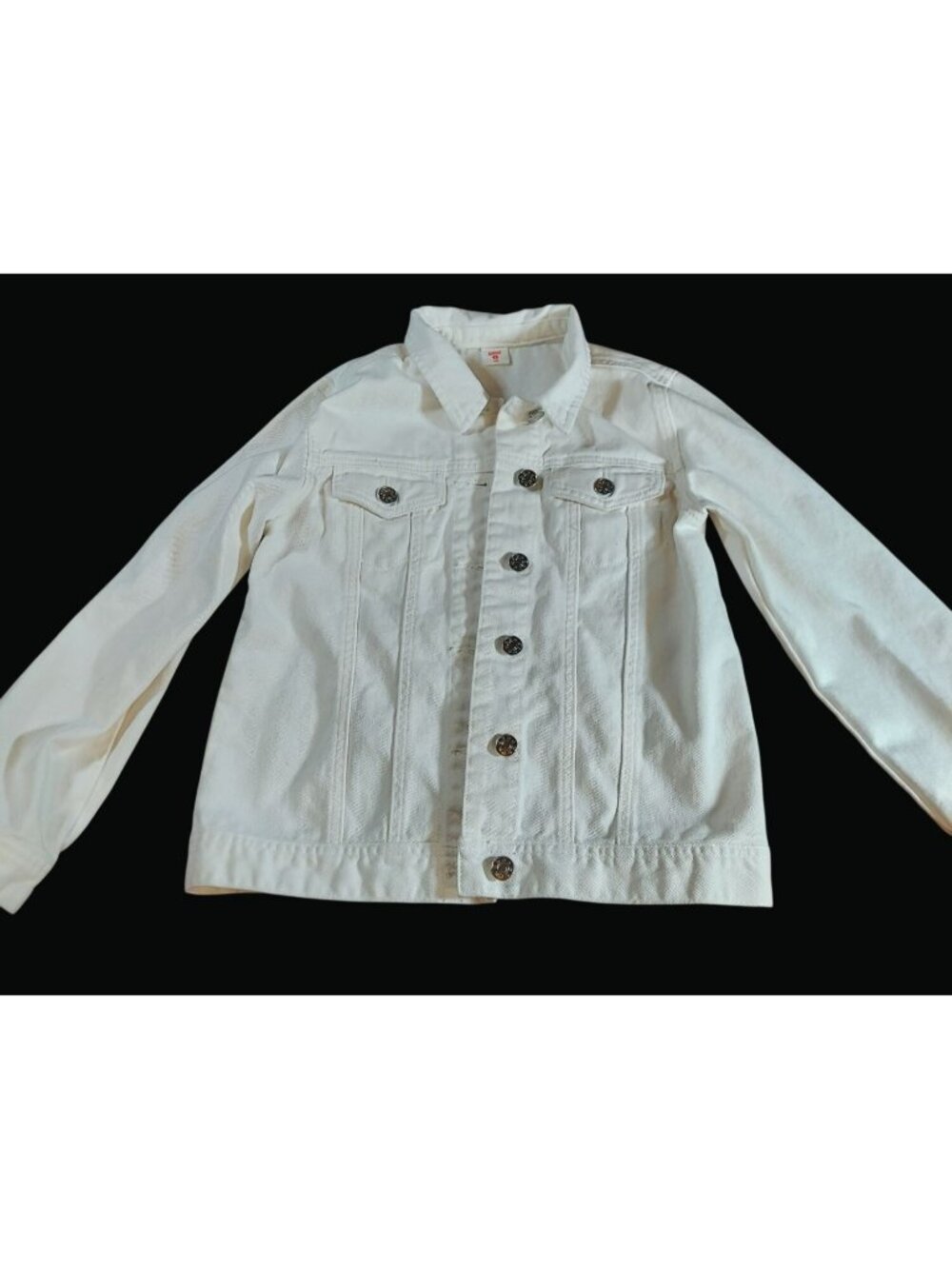 White FabKids Girls Denim Jacket With Smiley Face Flower Print Back Large 10/12